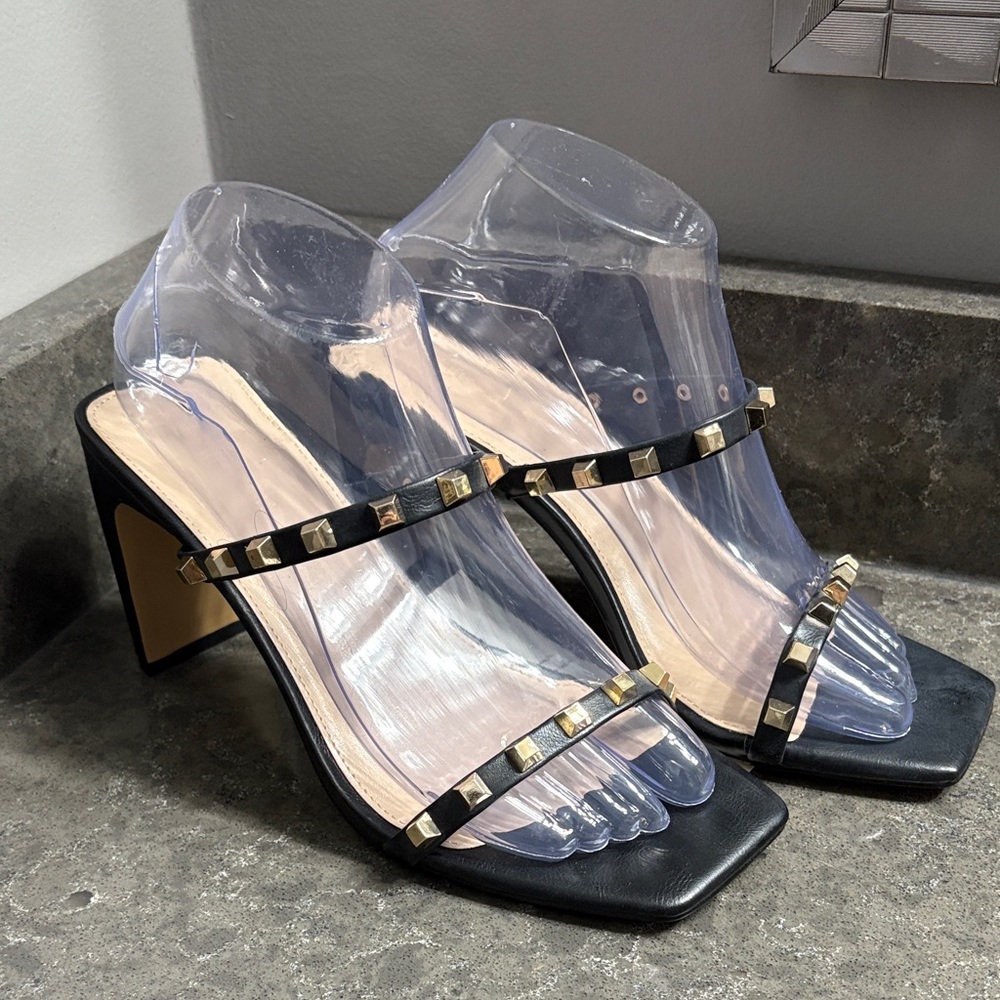 Chic Black and Gold Studded Women's Heels